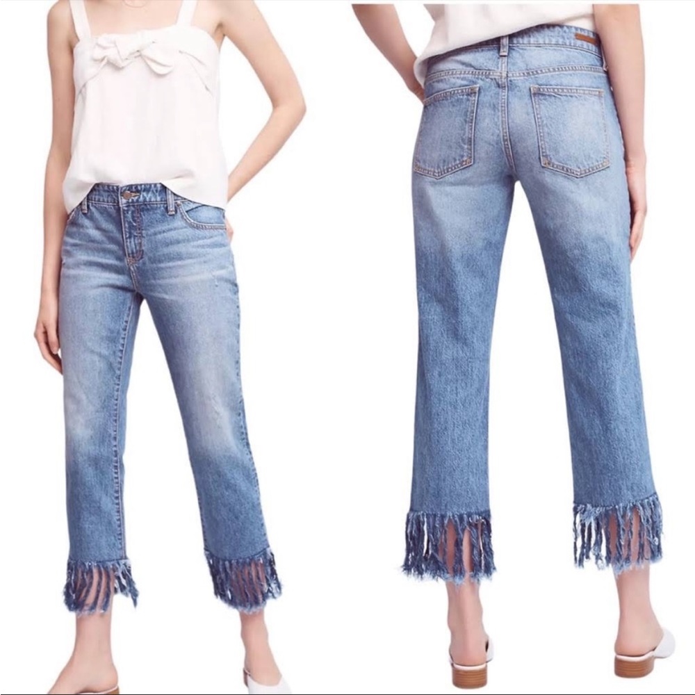 Anthropology Pilcro and the Letterpress Hyphen jeans fringe bottom denim size 28